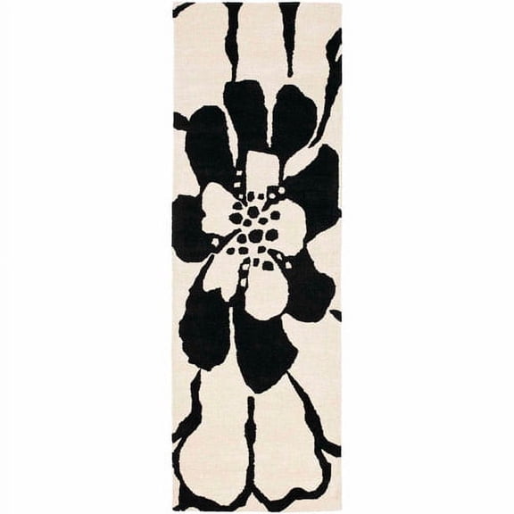 SAFAVIEH Soho Kelly Floral Wool Runner Rug, Black/White, 2'6" x 8'