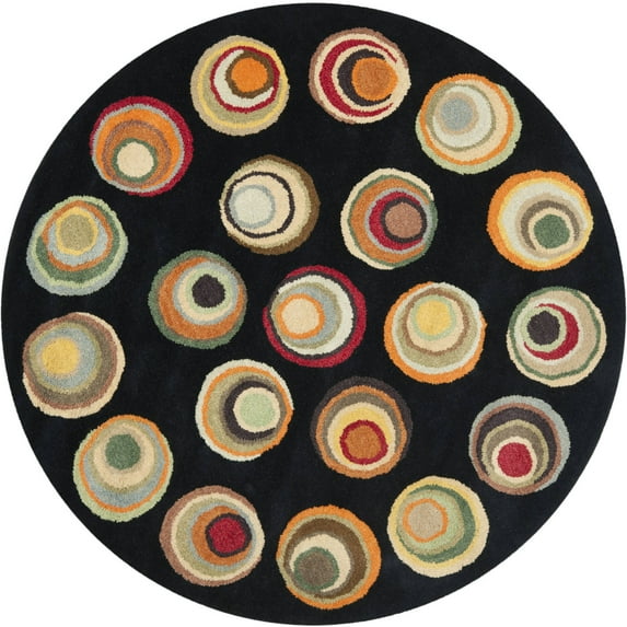 SAFAVIEH Soho Kendall Geometric Wool Area Rug, Black/Multi, 6' x 6' Round