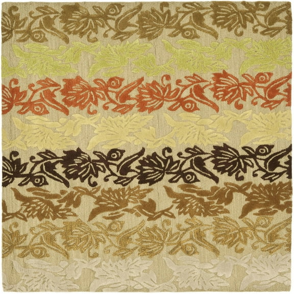 SAFAVIEH Soho Kent Floral Wool Area Rug, Sage/Multi, 6' x 6' Square