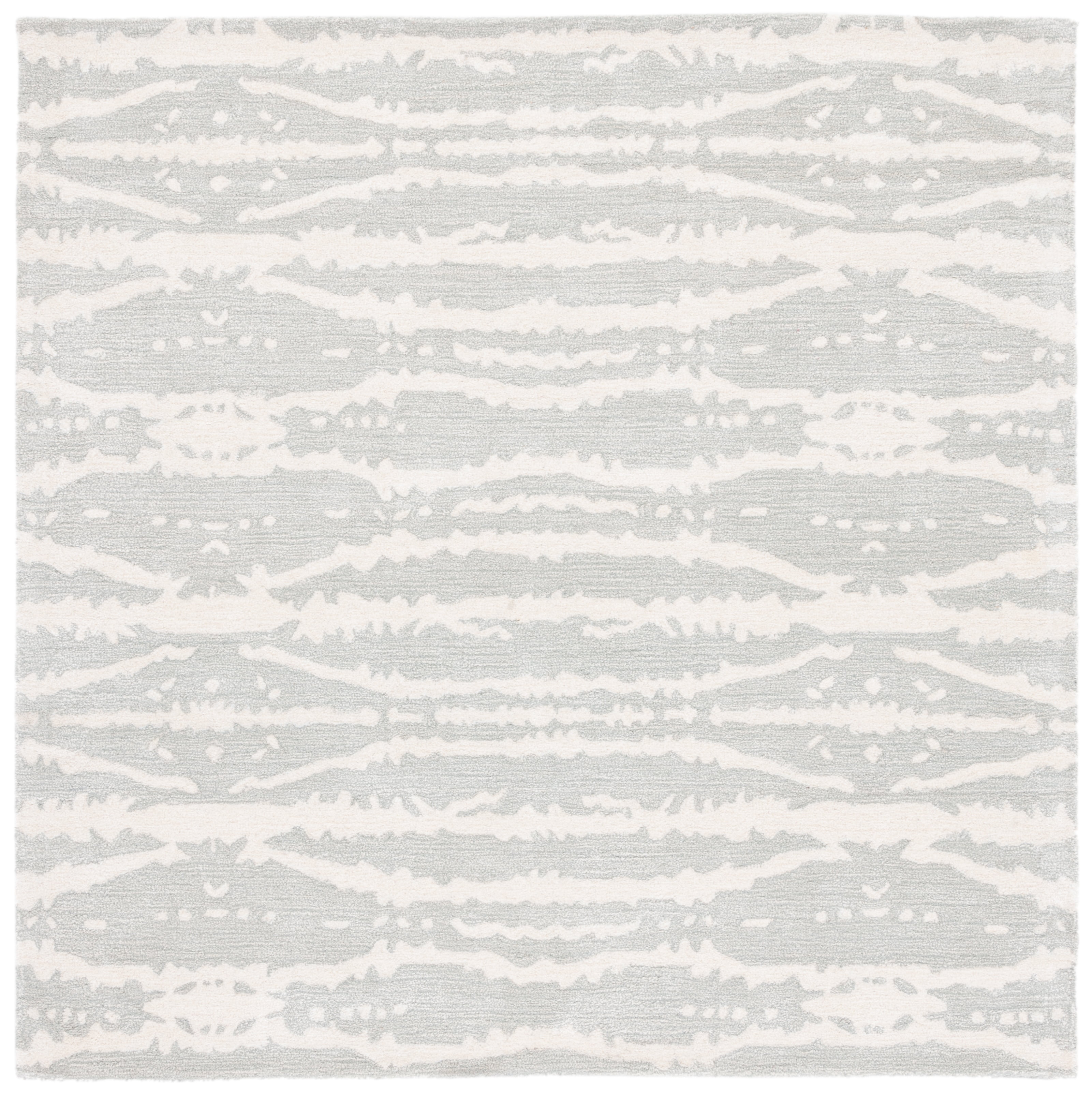 Light Grey and Ivory Hand-Tufted Wool Square Area Rug