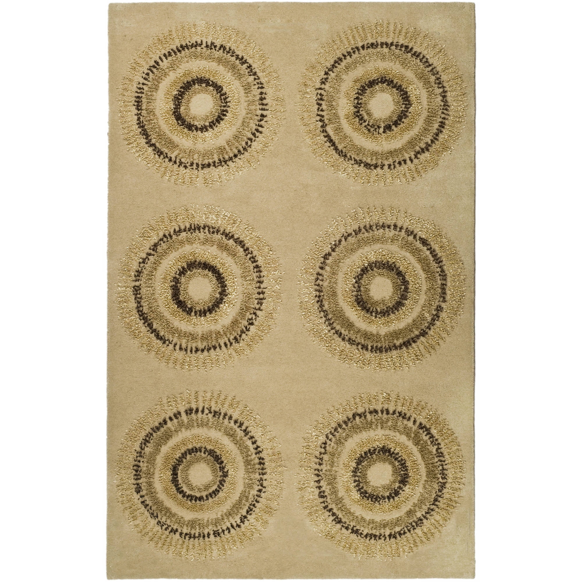 Beige and Gold Tufted Wool and Viscose Square Rug