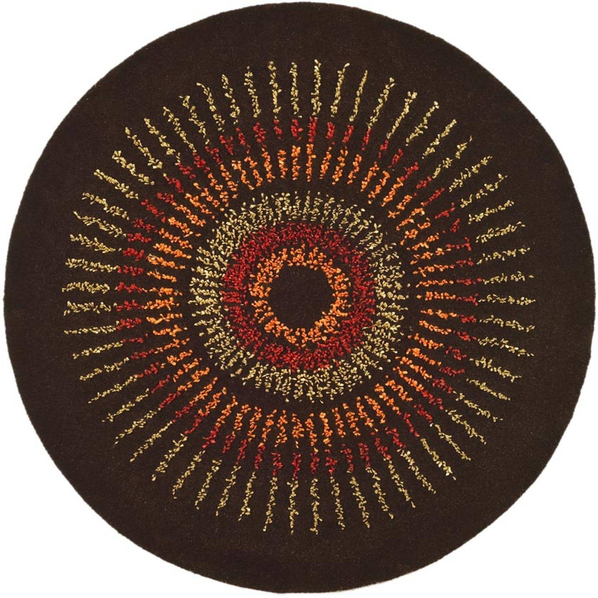 Handmade Round Brown and Gold Wool Area Rug