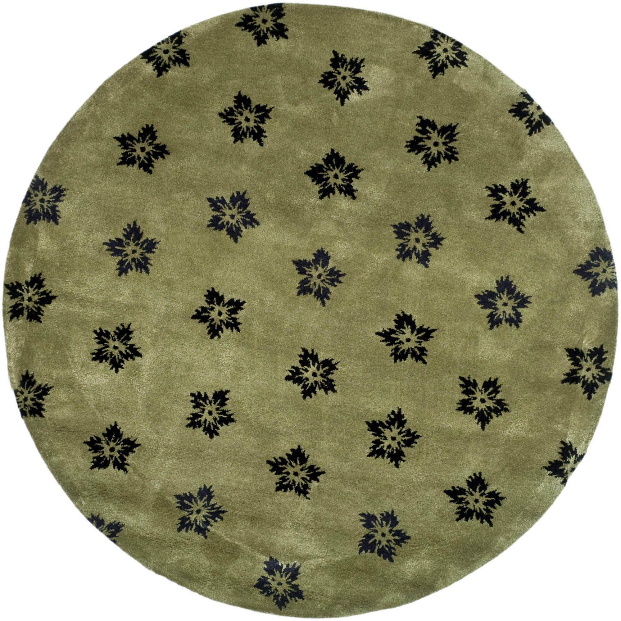 Handmade Sage and Black Round Wool and Viscose Area Rug