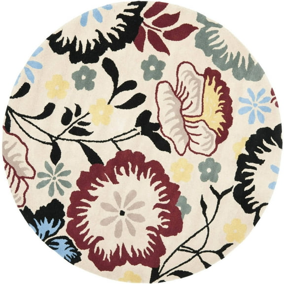 SAFAVIEH Soho Lily Floral Wool Area Rug, Ivory/Multi, 6' x 6' Round