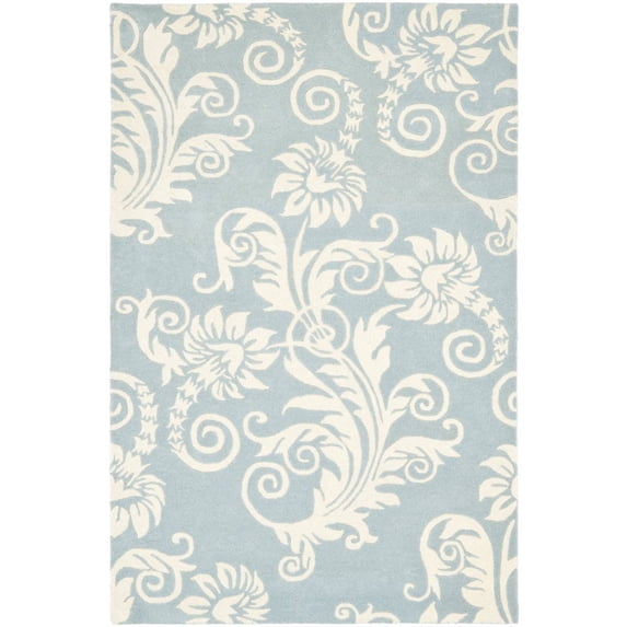 SAFAVIEH Soho Logan Floral Wool Area Rug, Blue/Ivory, 3'6" x 5'6"