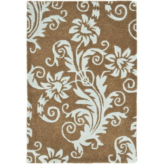 SAFAVIEH Soho Logan Floral Wool Area Rug, Light Brown/Blue, 2' x 3'