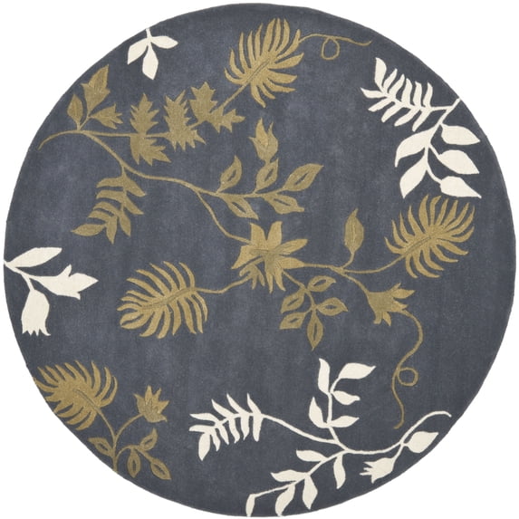 SAFAVIEH Soho Mable Floral Wool Area Rug, Dark Grey, 6' x 6' Round