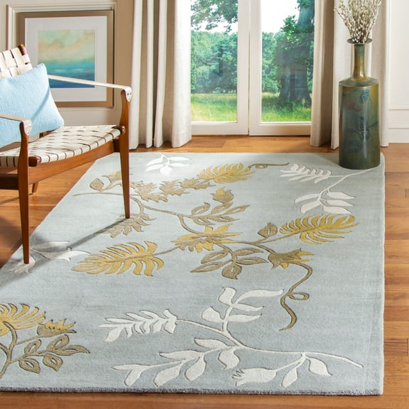 SAFAVIEH Soho Mable Floral Wool Area Rug, Light Blue, 3'6" x 5'6"