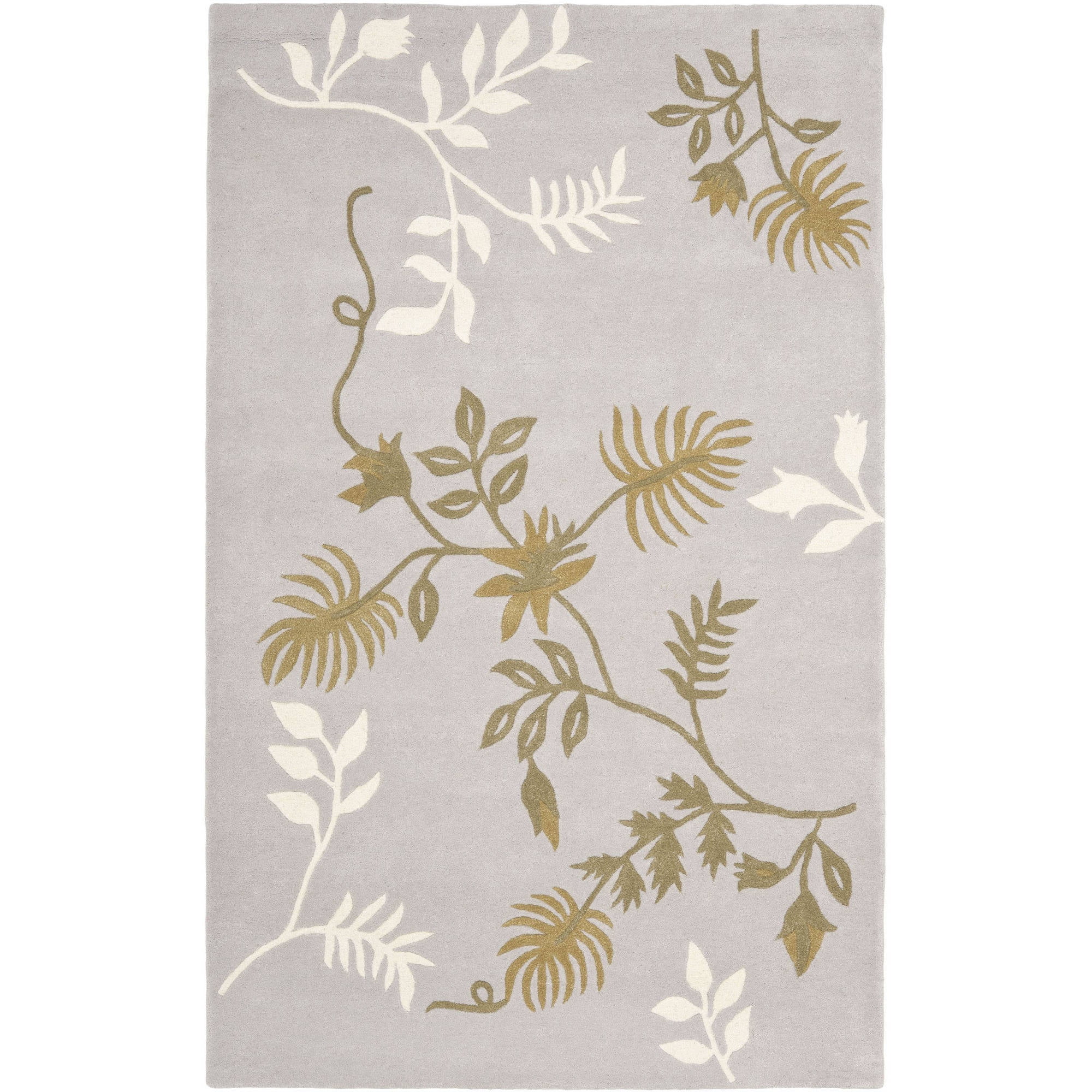Handmade Light Grey Wool and Viscose Floral Area Rug, 7'6" x 9'6"