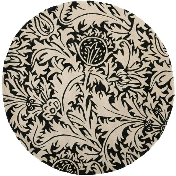SAFAVIEH Soho Malta Floral Wool Area Rug, Black/Beige, 6' x 6' Round