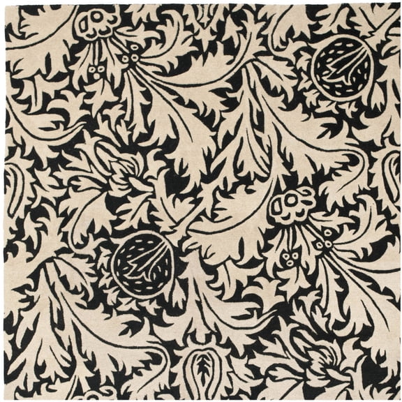 SAFAVIEH Soho Malta Floral Wool Area Rug, Black/Beige, 6' x 6' Square