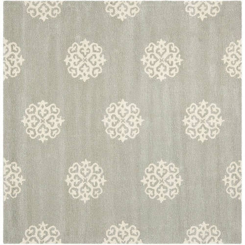 Grey and Ivory 4' Square Tufted Wool Area Rug
