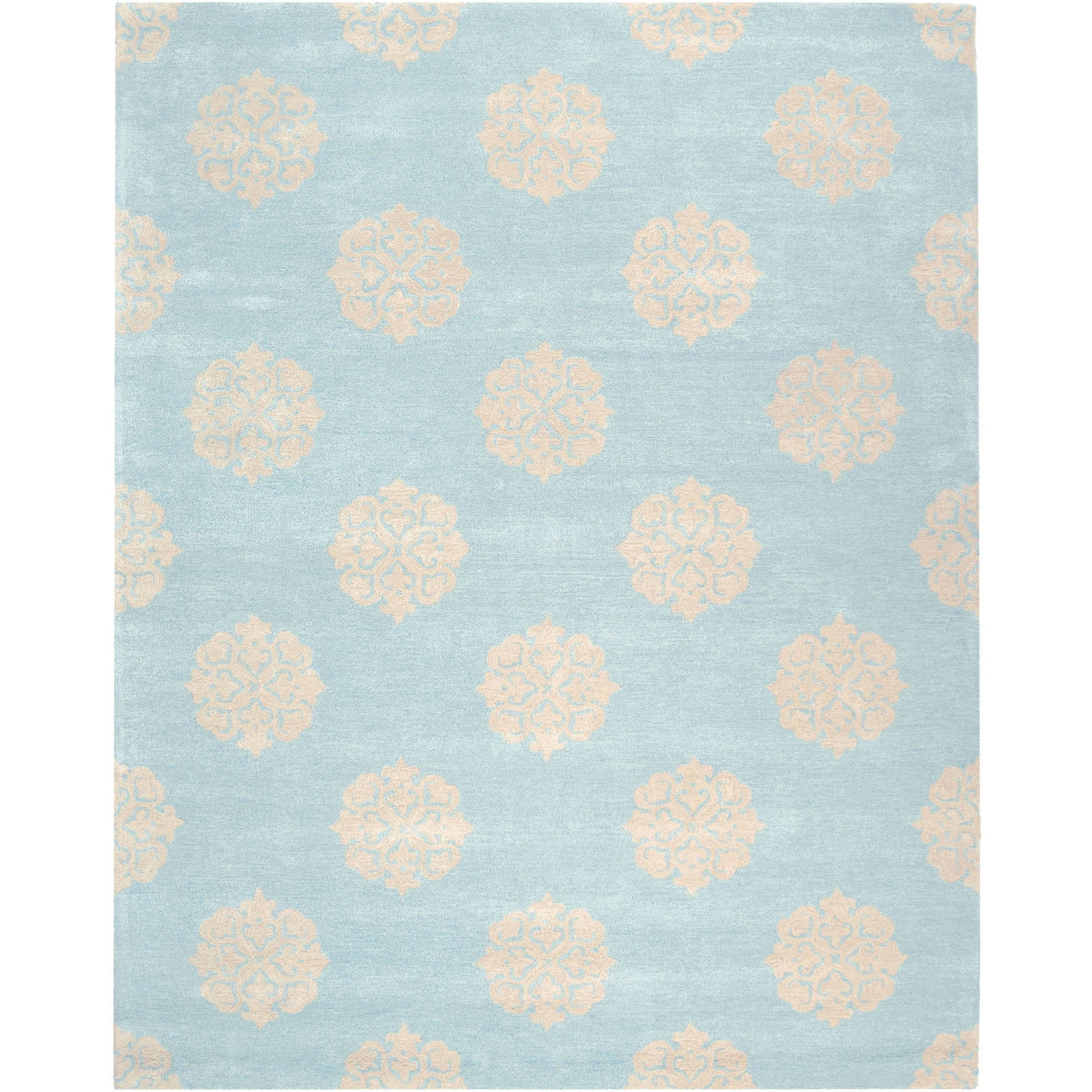 Turquoise and Yellow Handmade Wool Area Rug, 9'6" x 13'6"