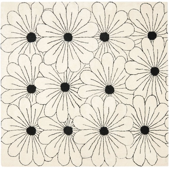 SAFAVIEH Soho Megan Floral Wool Area Rug, Ivory/Black, 6' x 6' Square