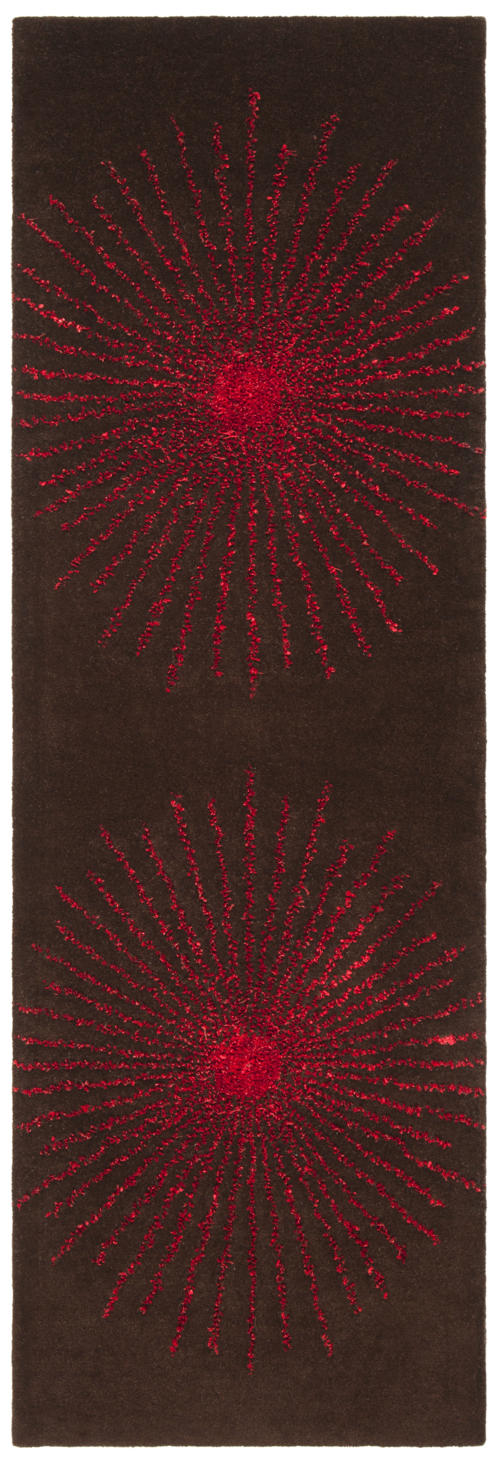 Hand-Tufted Vibrant Red and Brown Wool Area Rug - 30"x10"