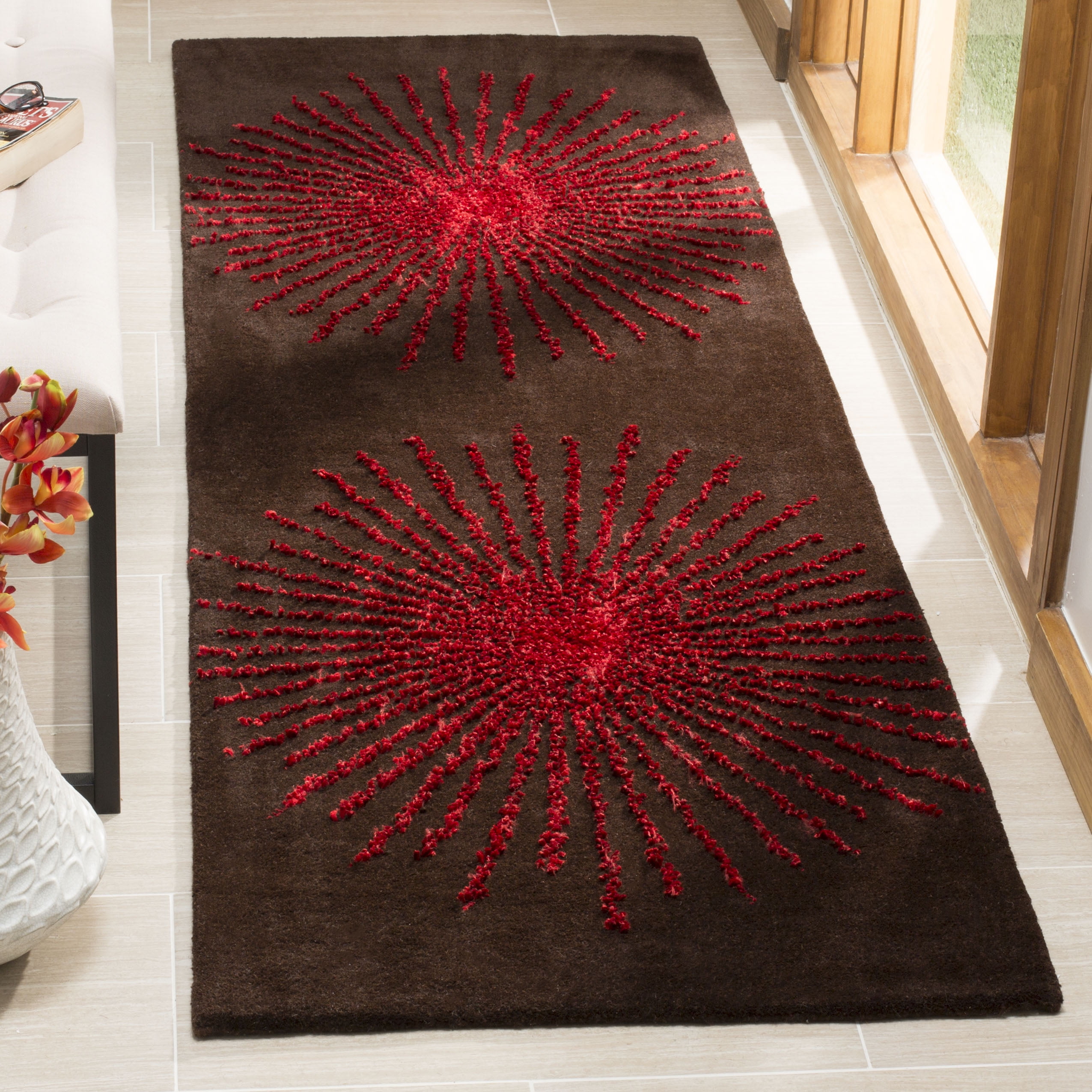 SAFAVIEH Soho Michelle Geometric Runner Rug, Brown/Red, 2'6" x 8'