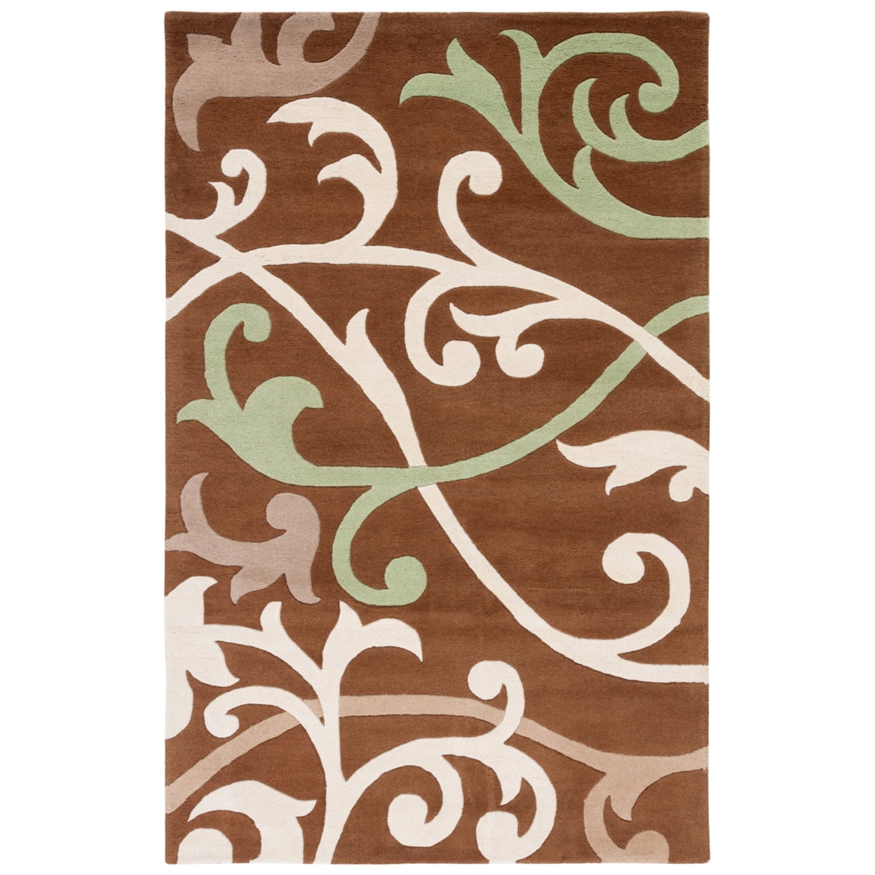 Handmade Brown and Green Wool Rectangular Area Rug