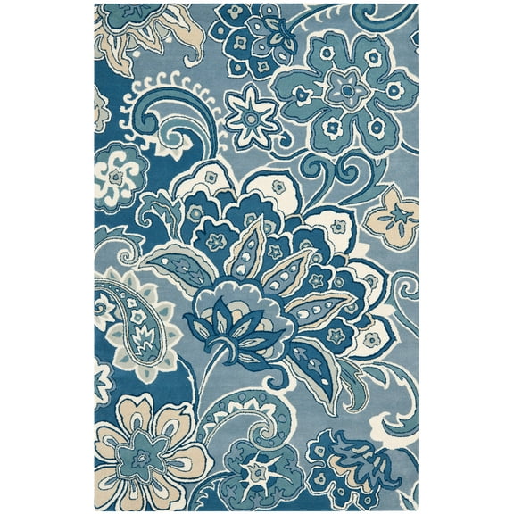 SAFAVIEH Soho Niamh Floral Wool Area Rug, Blue/Multi, 6' x 6' Square