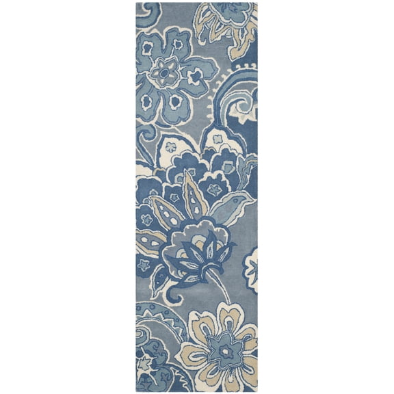 SAFAVIEH Soho Niamh Floral Wool Runner Rug, Blue/Multi, 2'6" x 8'