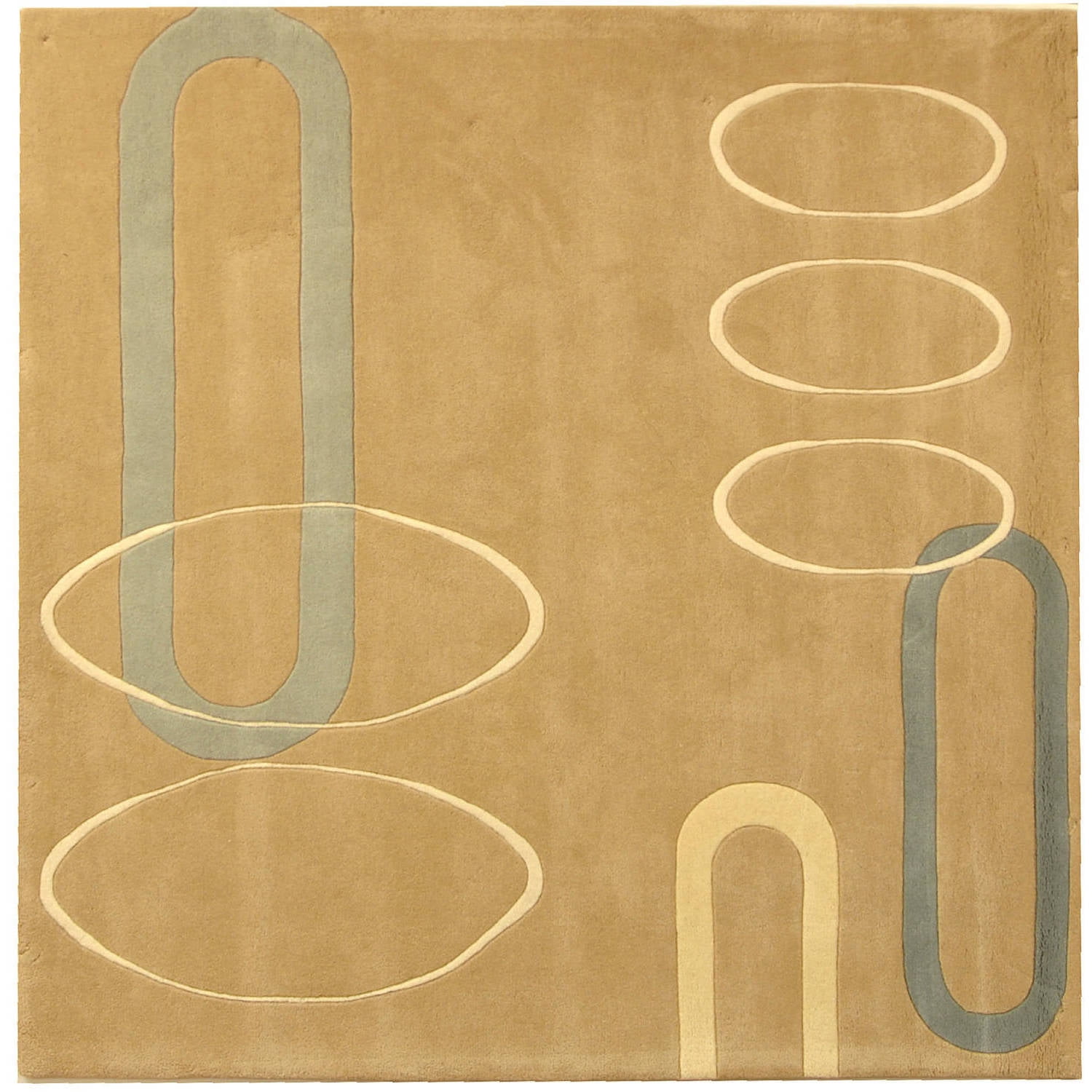 Ivory and Beige Tufted Wool and Viscose Square Rug