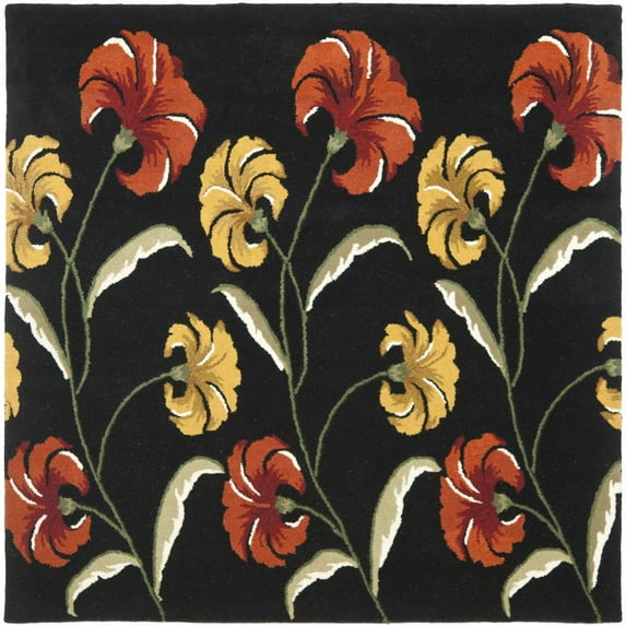 SAFAVIEH Soho Noah Floral Wool Area Rug, Black/Multi, 6' x 6' Square
