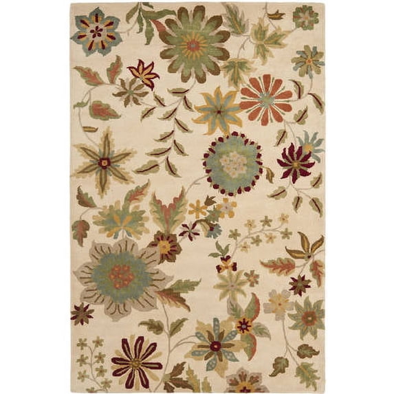 SAFAVIEH Soho Peronel Floral Wool Area Rug, Ivory/Sage, 6' x 6' Round