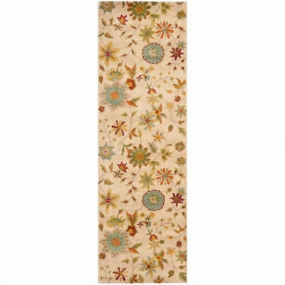 SAFAVIEH Soho Peronel Floral Wool Runner Rug, Ivory/Sage, 2'6" x 8'
