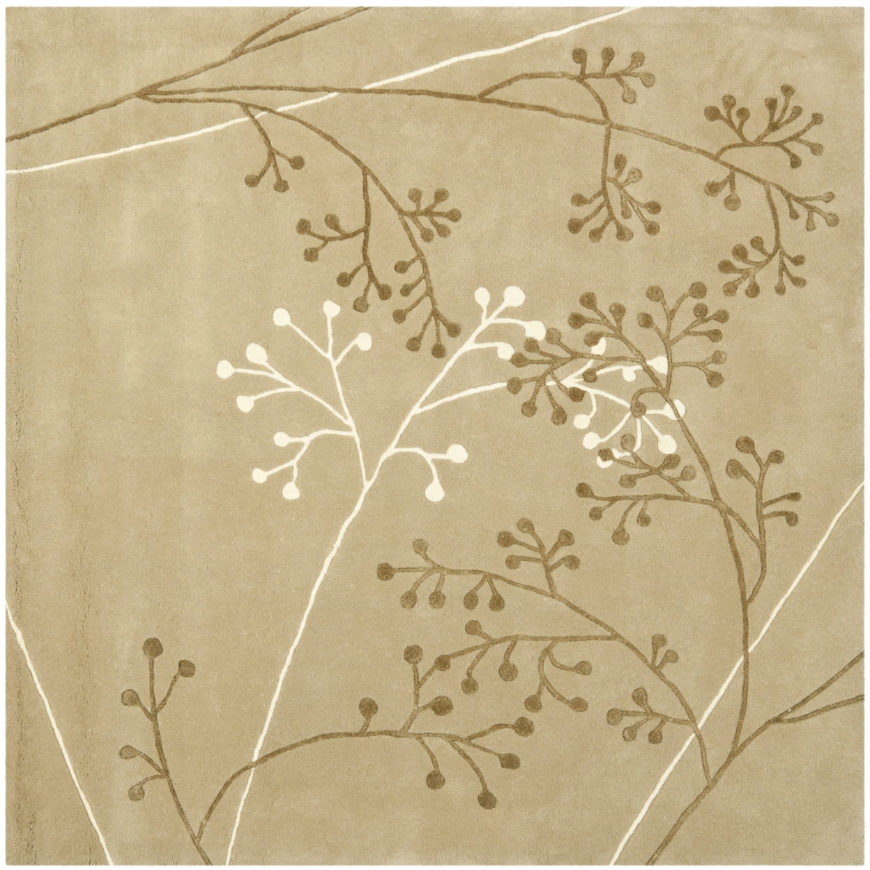 Sage Hand-Tufted Wool and Viscose Floral Square Rug