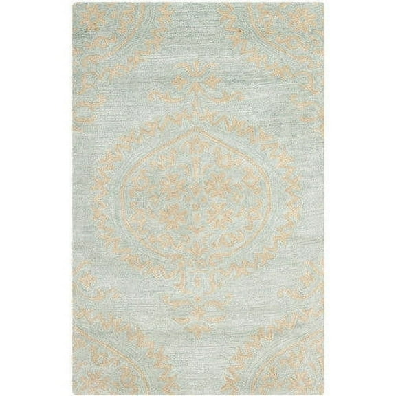 SAFAVIEH Soho Quinton Geometric Wool Area Rug, Blue/Beige, 3'6" x 5'6"