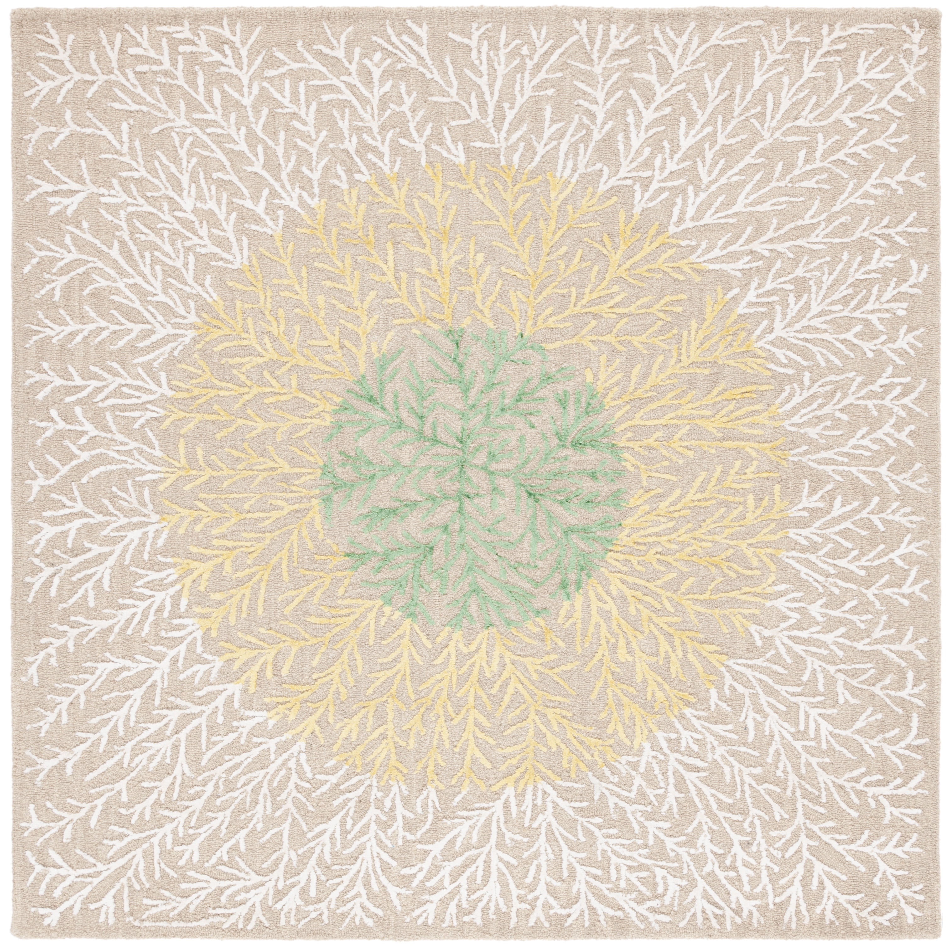 Soho 6' x 6' Beige Yellow Hand Tufted Floral Wool Rug