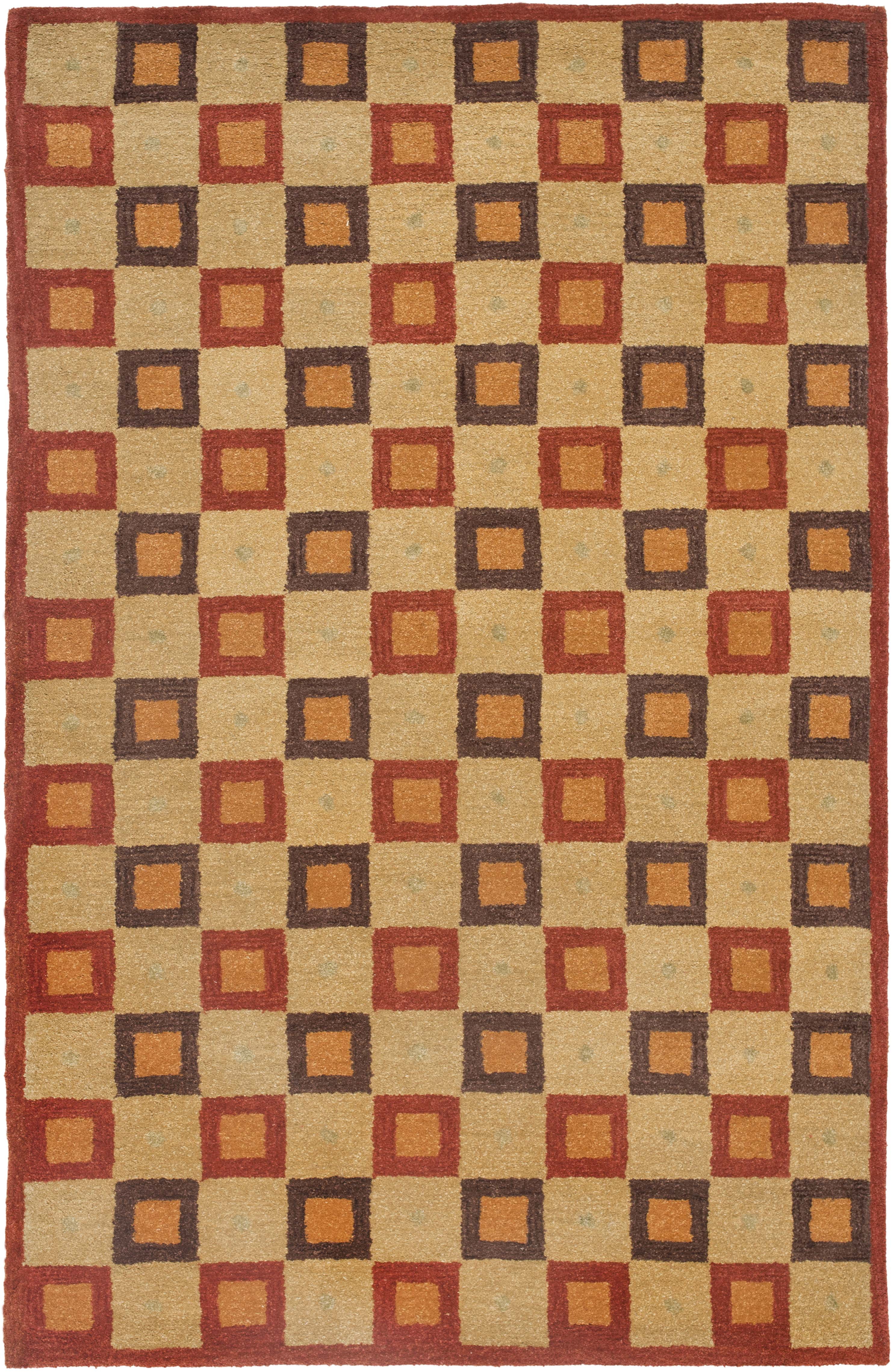Ivory and Rust Geometric Tufted Wool Area Rug, 8' x 10'