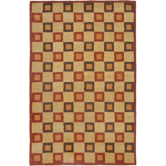 SAFAVIEH Soho Seachlann Geometric Squares Wool Area Rug, Ivory/Rust, 8' x 10'