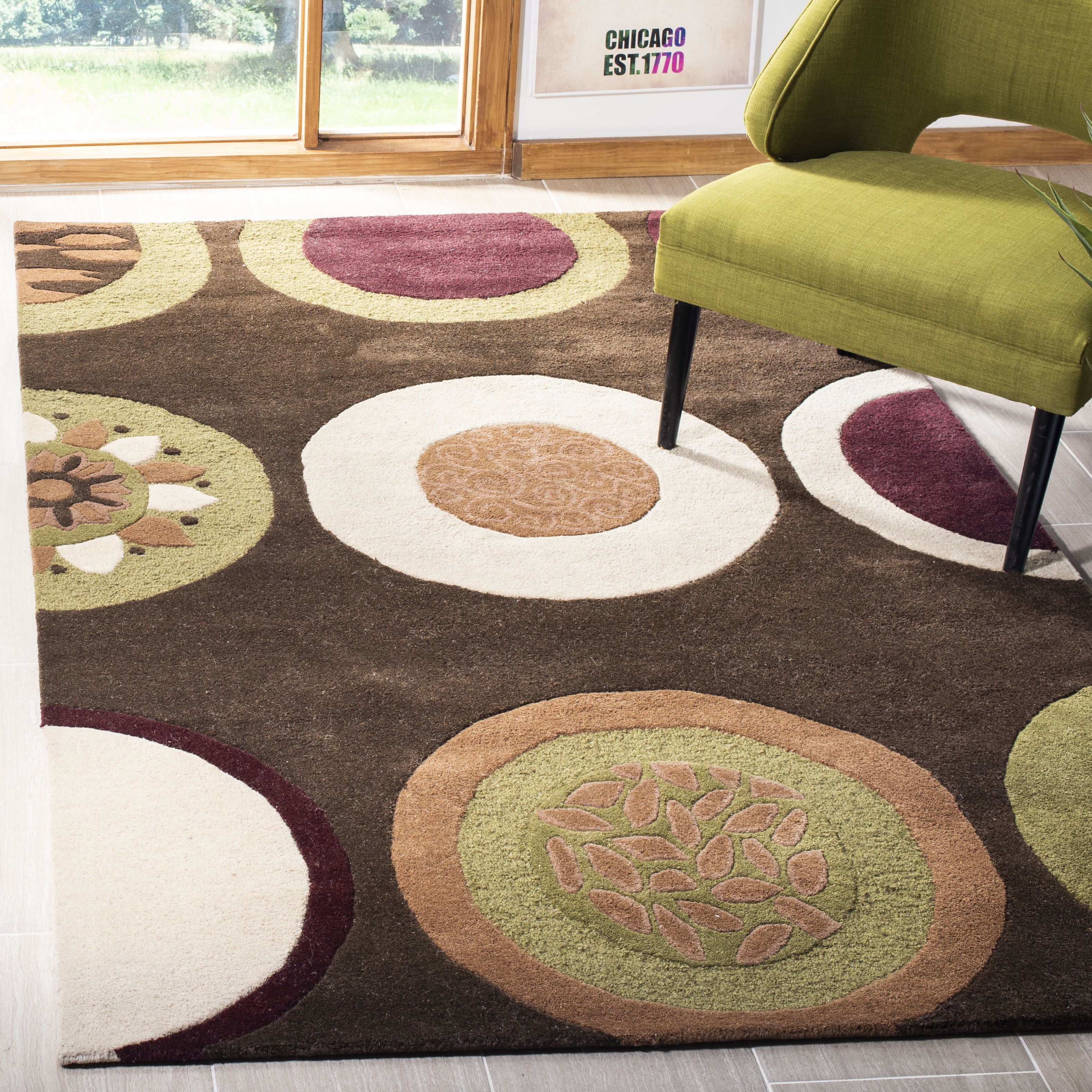 SAFAVIEH Soho Selma Geometric Wool Area Rug, Brown/Multi, 6' x 6' Square