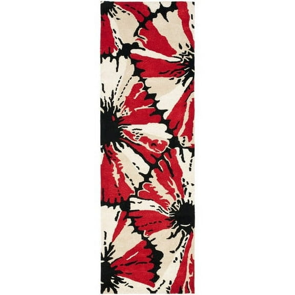 SAFAVIEH Soho Serenity Floral Wool Runner Rug, Black/Red, 2'6" x 8'