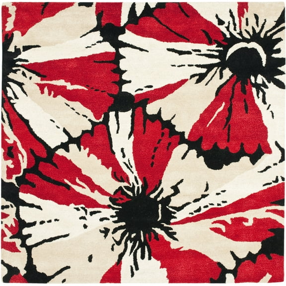 SAFAVIEH Soho Serenity Geometric Area Rug, Black/Red, 6' x 6' Square