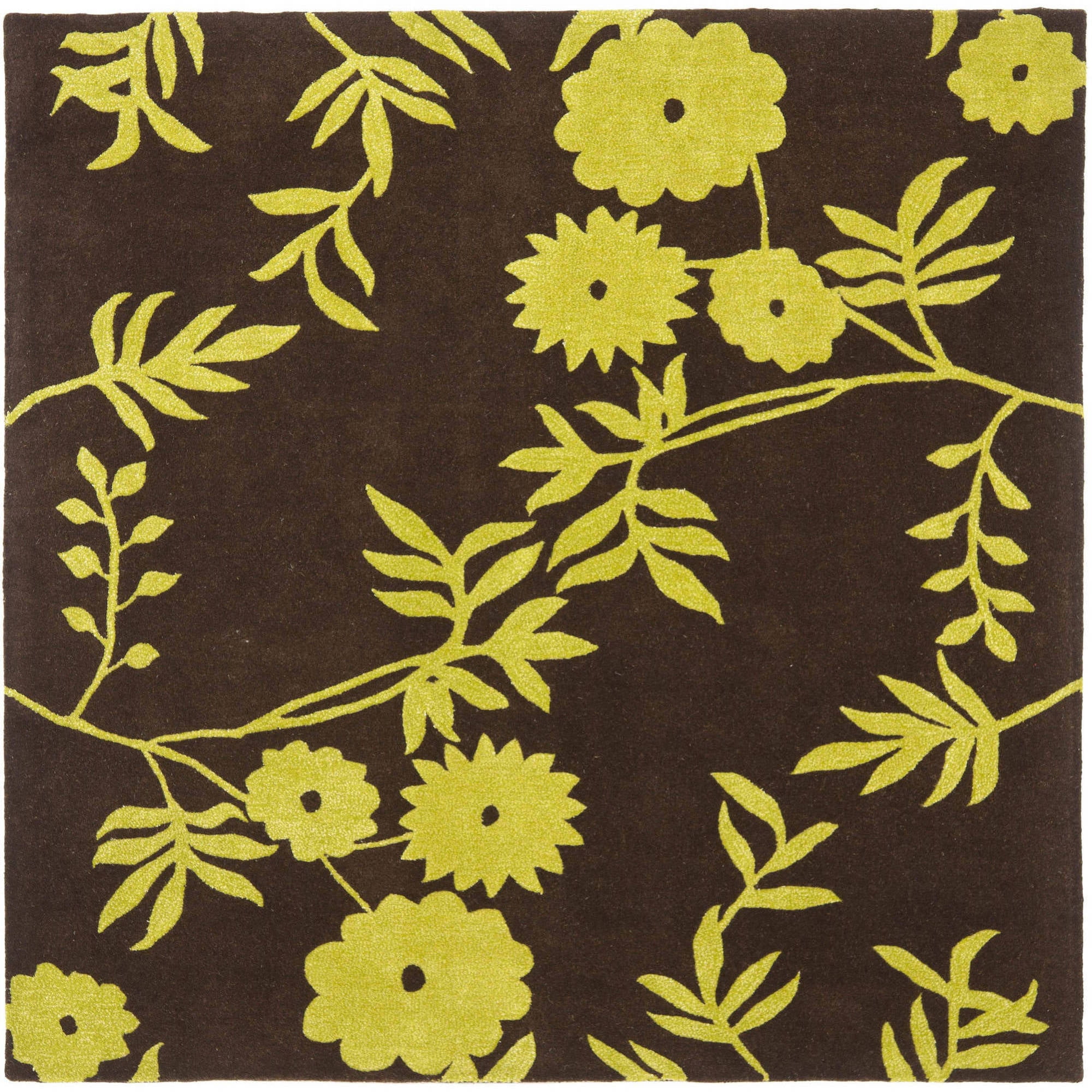Handmade Brown and Green Wool Square Area Rug, 6' x 6'