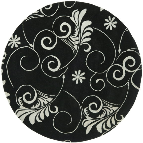 SAFAVIEH Soho Stanley Abstract Wool Area Rug, Black/Ivory, 6' x 6' Round