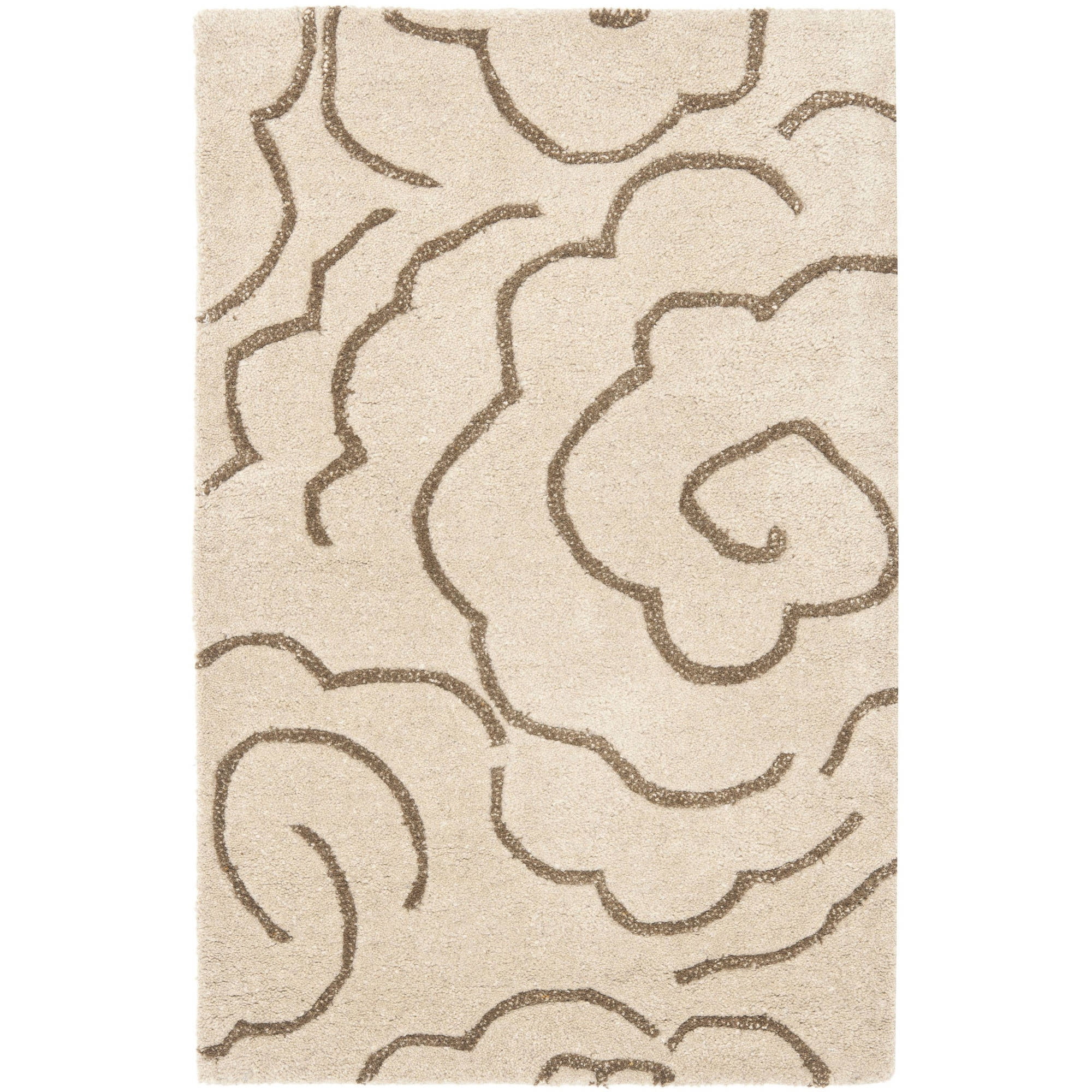 Ivory and Beige Tufted Floral Wool Area Rug, 2' x 3'