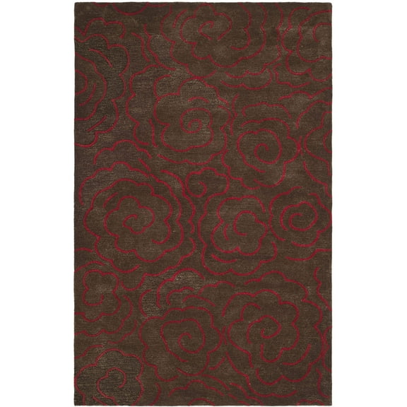 SAFAVIEH Soho Trinity Floral Wool Area Rug, Chocolate/Red, 3'6" x 5'6"