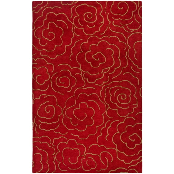 SAFAVIEH Soho Trinity Floral Wool Area Rug, Red, 6' x 6' Round