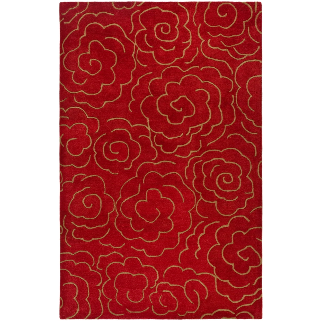 Red and Gold Hand-Tufted Wool Square Area Rug, 8' x 8'