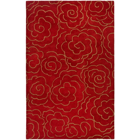 SAFAVIEH Soho Trinity Floral Wool Area Rug, Red, 8' x 8' Square