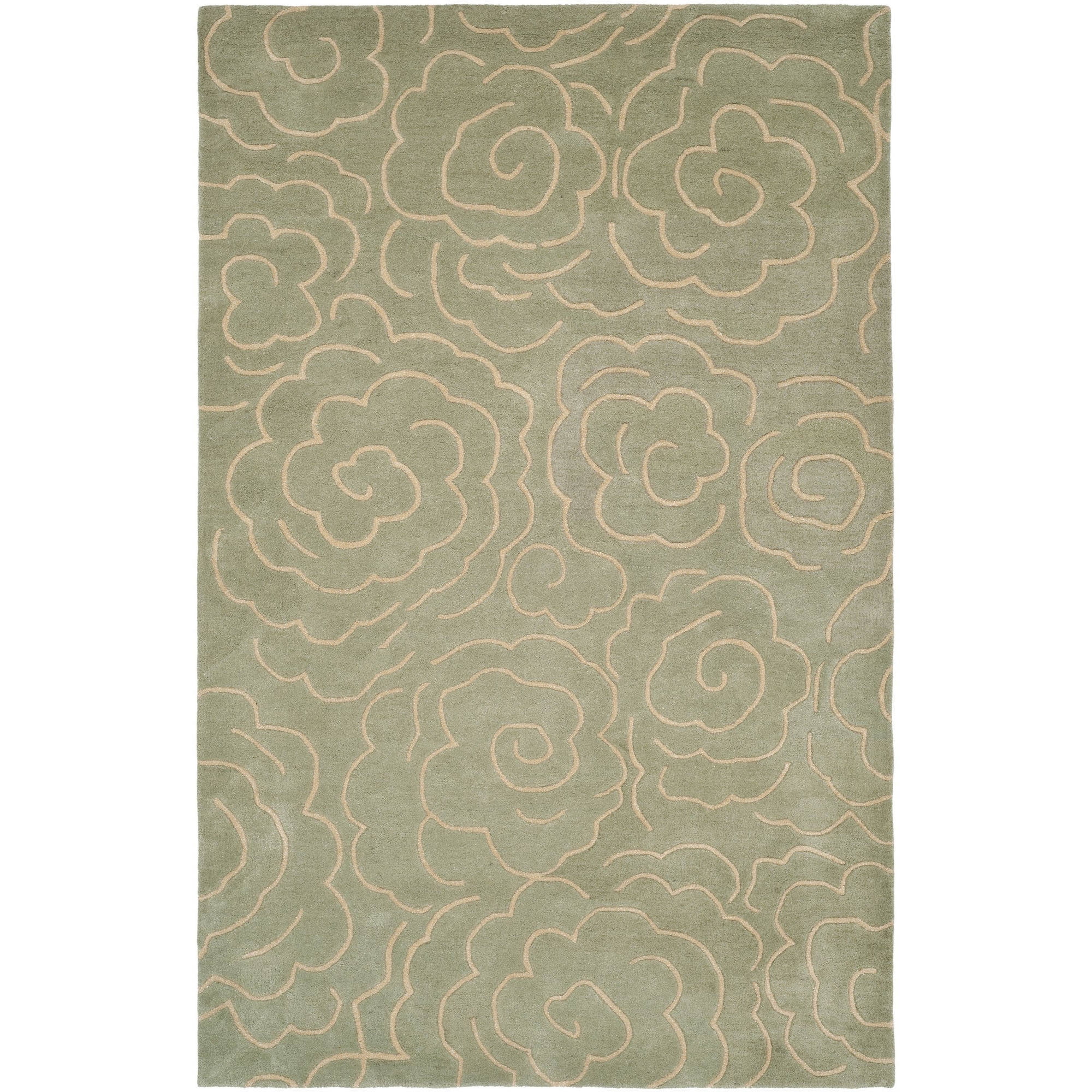 Soft Light Blue and Ivory Tufted Round Wool Area Rug