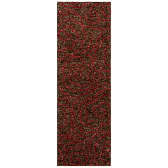 SAFAVIEH Soho Trinity Floral Wool Runner Rug, Chocolate/Red, 2'6" x 10'