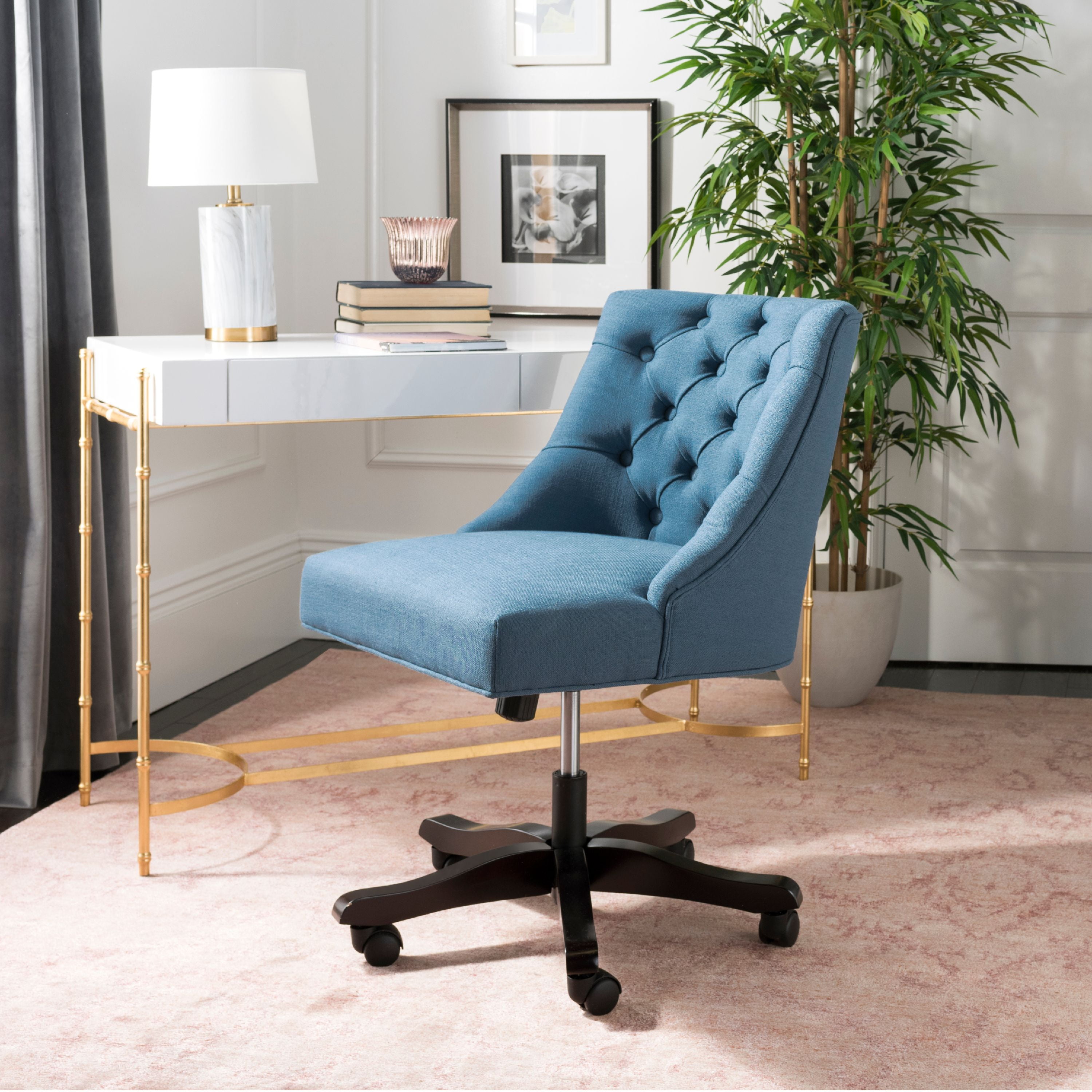 Espresso Black Linen and Wood Transitional Swivel Task Chair