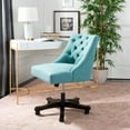 thumbnail image 1 of SAFAVIEH Soho Tufted Swivel Desk Chair with Caster, Light Blue Linen, 1 of 9