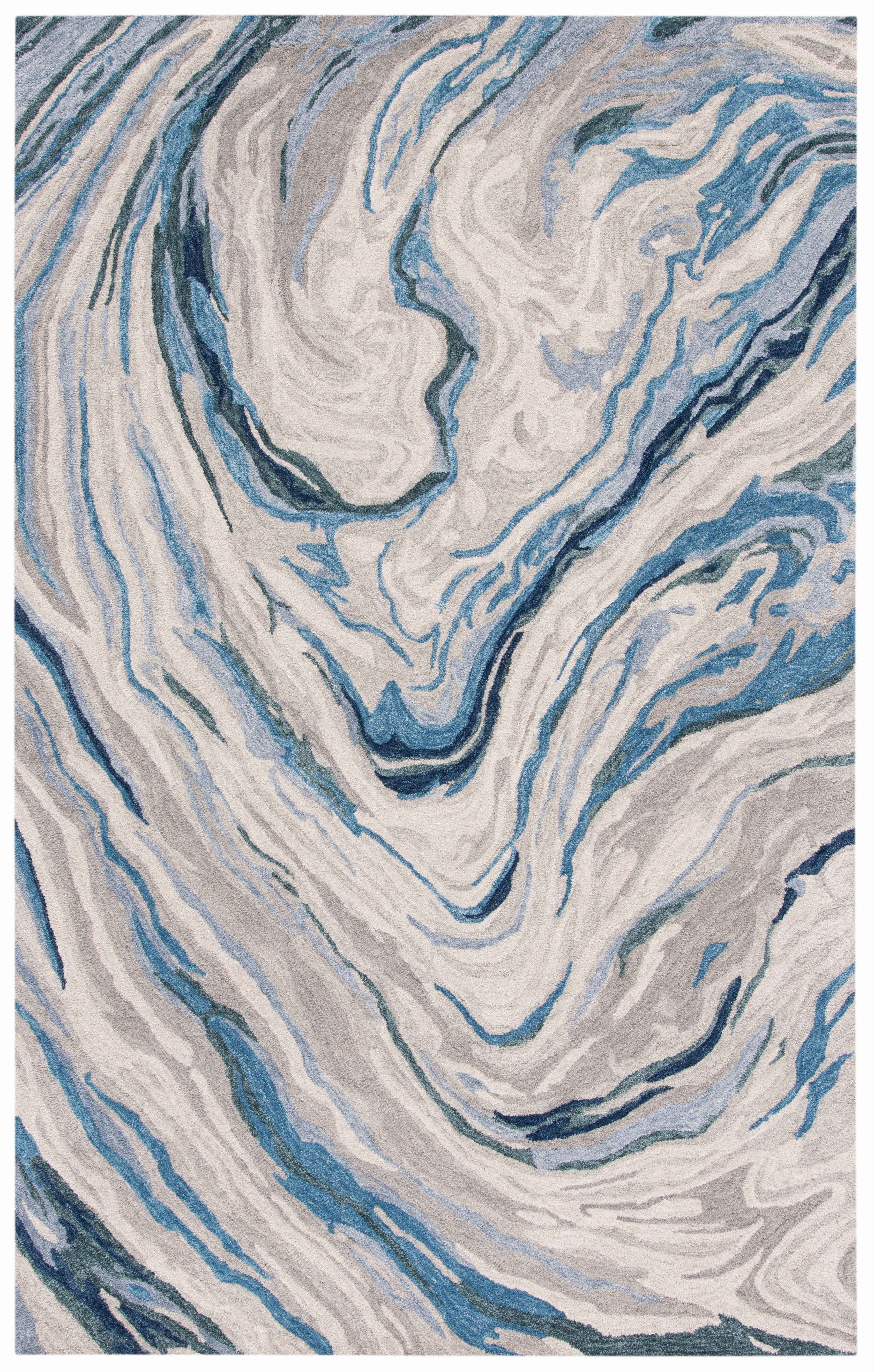 Blue and Beige Hand-Tufted Wool 4' x 6' Area Rug