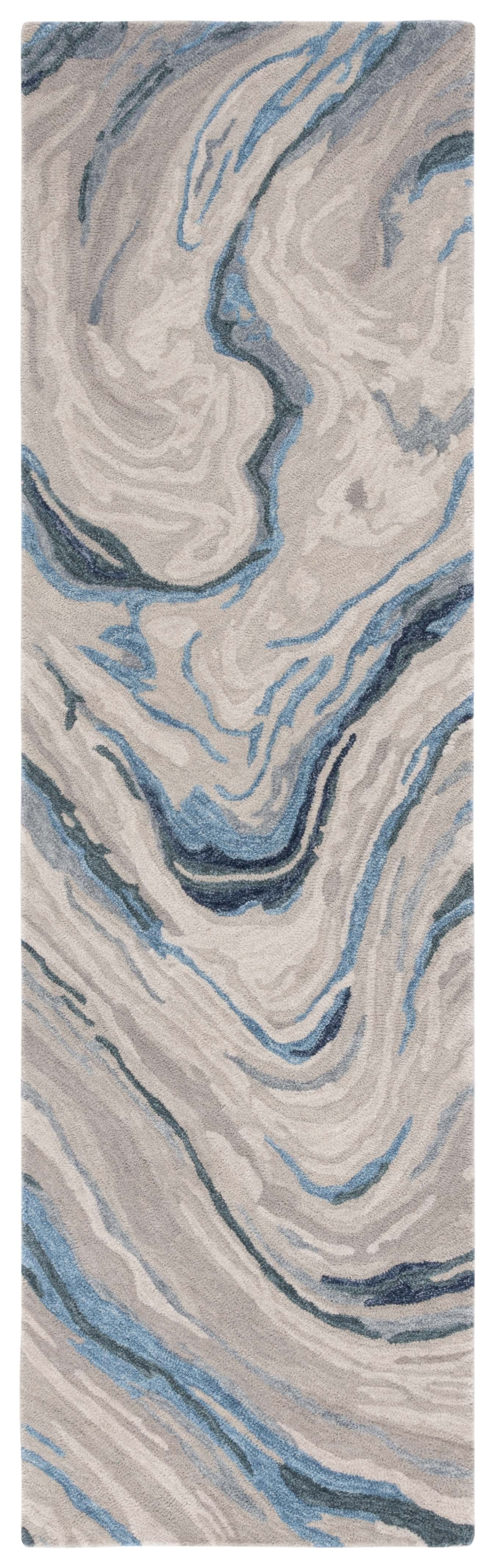 Blue and Beige Hand-Tufted Wool Runner Rug