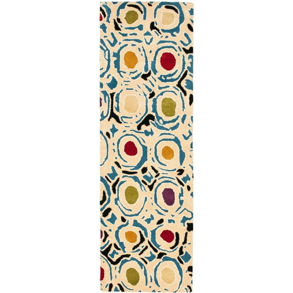 SAFAVIEH Soho Venice Abstract Wool Runner Rug, Ivory/Multi, 2'6" x 14'
