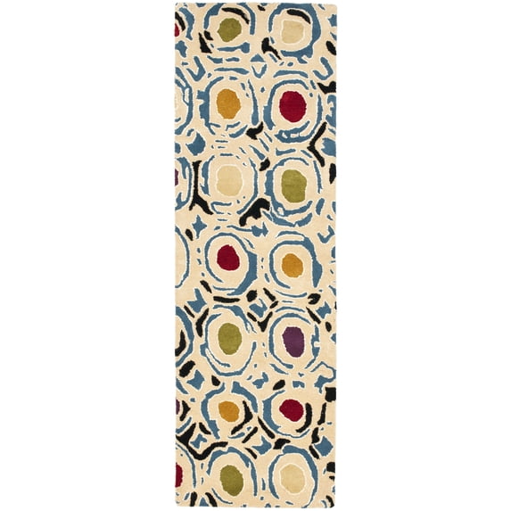 SAFAVIEH Soho Venice Abstract Wool Runner Rug, Ivory/Multi, 2'6" x 6'
